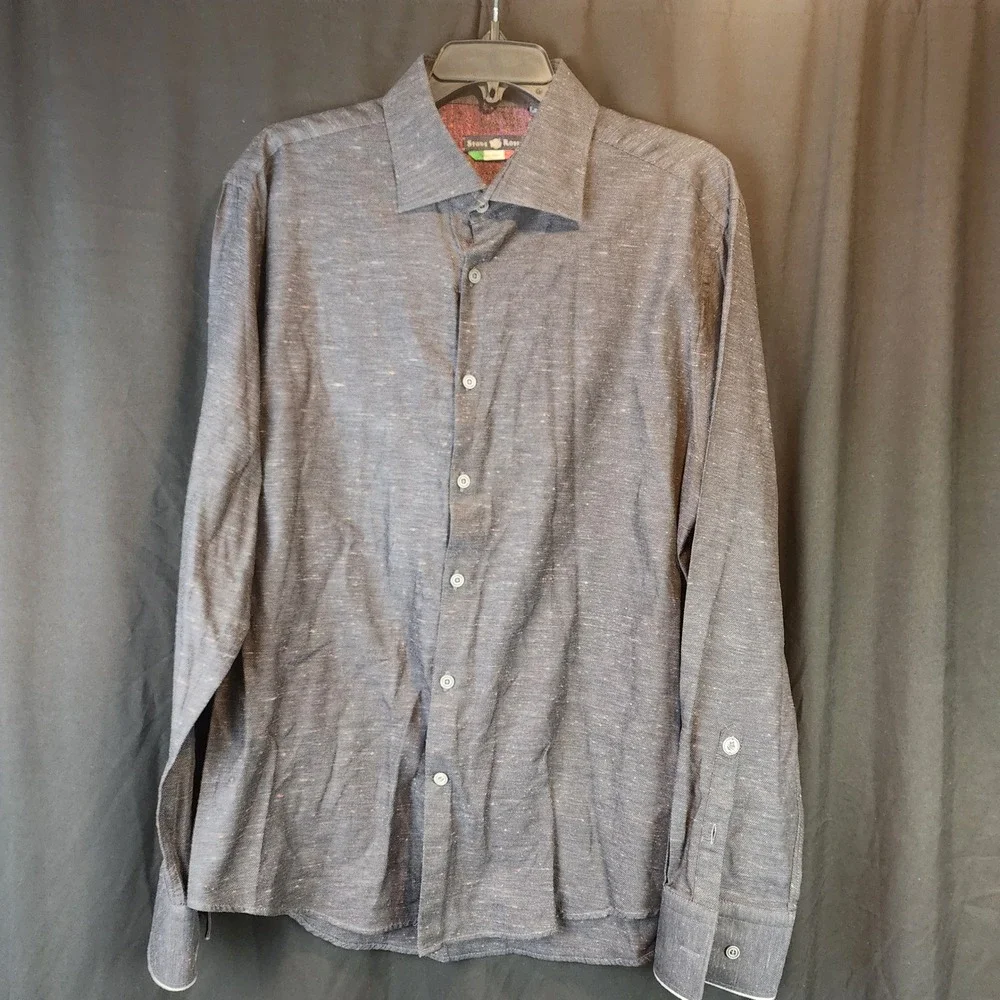 STONE ROSE Mens Button Down Shirt Textured Speckled Dark Gray Long Sleeve Size S